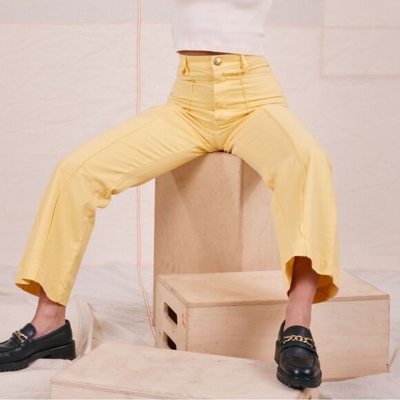 Big Bud Press Western Pants Butter Yellow Size XL Flared Cotton Twill Bellbottom - Picture 4 of 12